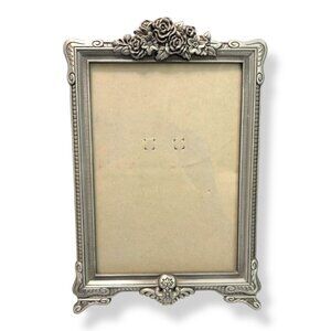Vintage Pewter Ornate Floral Picture Frame Easel Back 5x7 Display Y2K